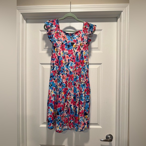 Square Neckline Mini Dress with Ruffle Cap Sleeves and Floral Pattern - Picture 4 of 4